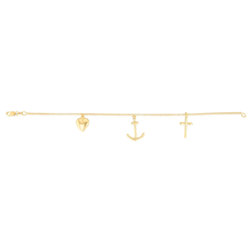 9ct Silverfilled Heart-Anchor-Cross Charm Fancy Bracelet - Image 2