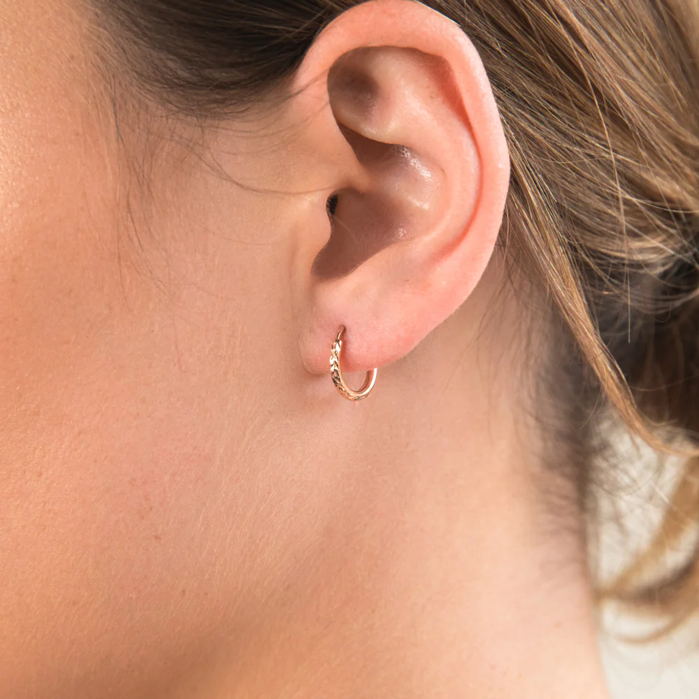 9ct Silverfilled Rose Gold Diamond Cut 10mm Sleeper Earrings - Image 2