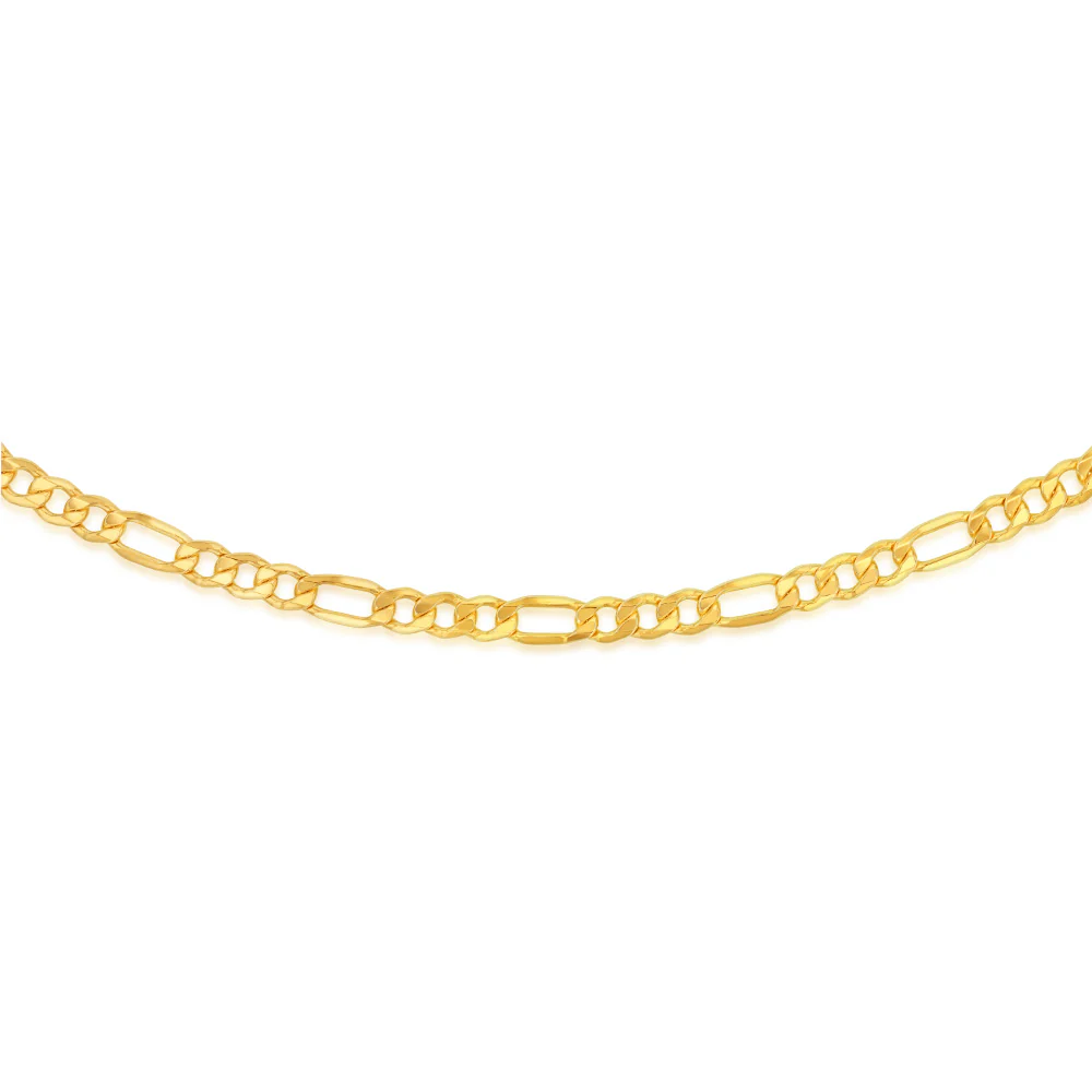 9ct Silverfilled Yellow Gold 180 Gauge Bevelled Figaro 55cm Chain - Image 2