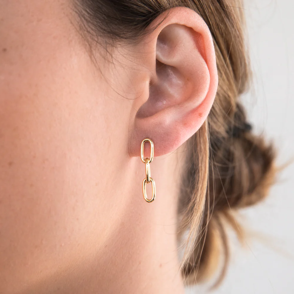 9ct Silverfilled Yellow Gold Belcher Links 2.5cm Drop Earrings - Image 2