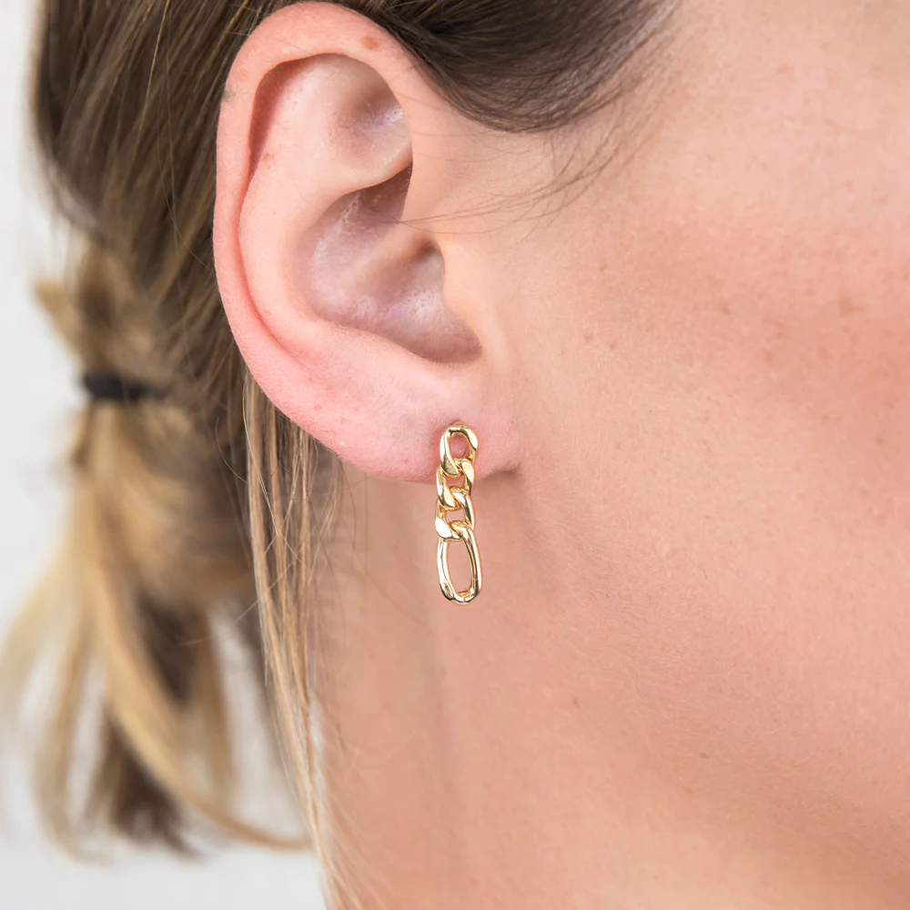 9ct Silverfilled Yellow Gold Curb Link Drop Earrings - Image 2