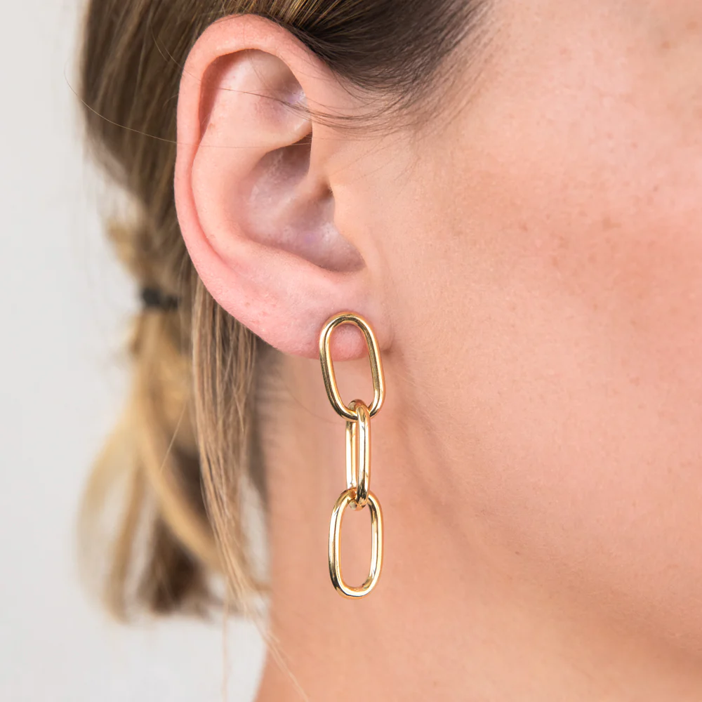 9ct Silverfilled Yellow Gold Diamond Cut Link Drop Earrings - Image 2
