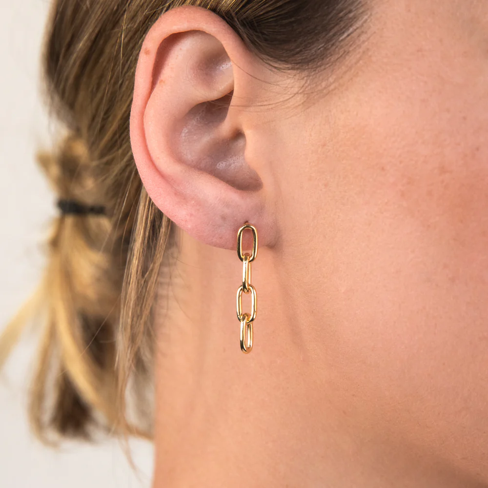 9ct Silverfilled Yellow Gold Paperclip Link Drop Earrings - Image 2