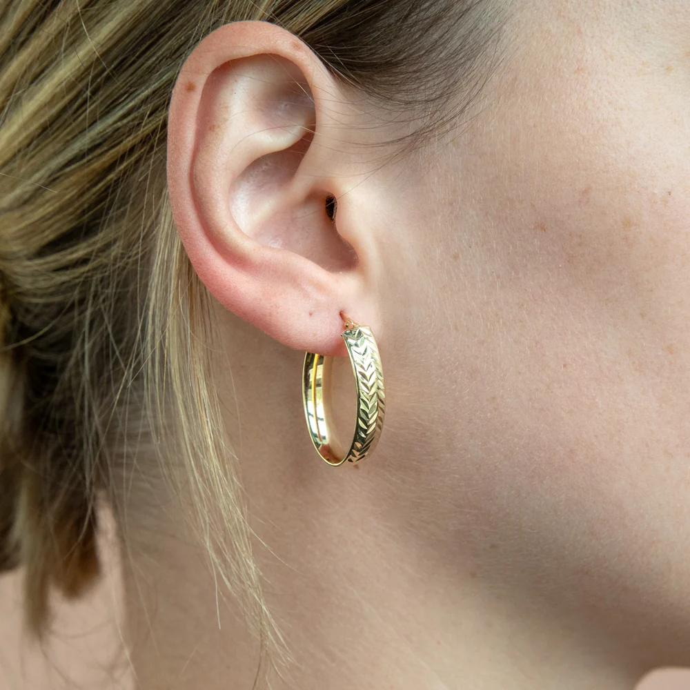 9ct Silverfilled Yellow Gold Patterned Hoop Earring - Image 2