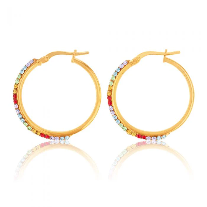9ct Silverfilled Yellow Gold Rainbow Multi-Colour Crystal Hoop Earrings - Image 2