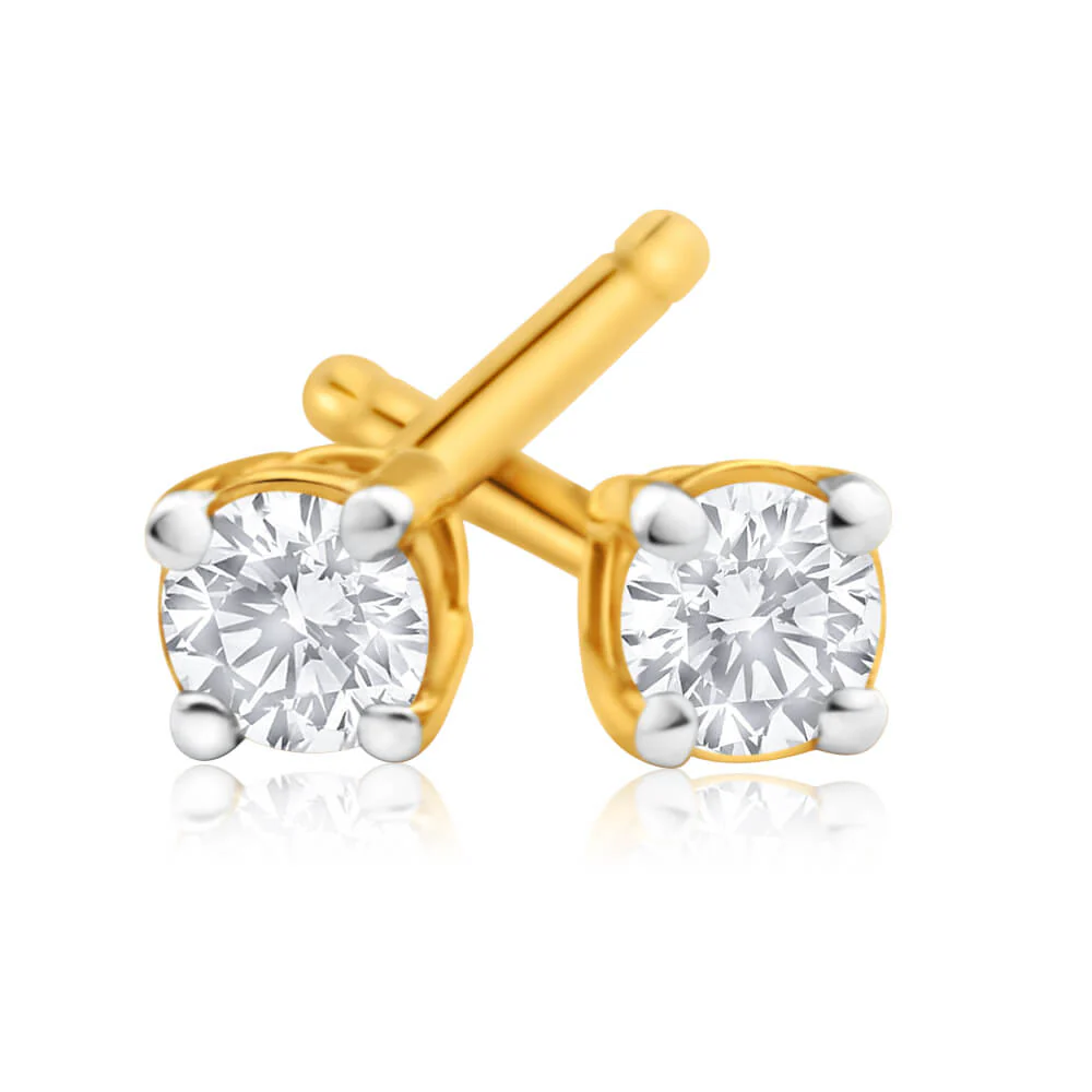 9ct Superb Yellow Gold Diamond Stud Earrings - Image 2