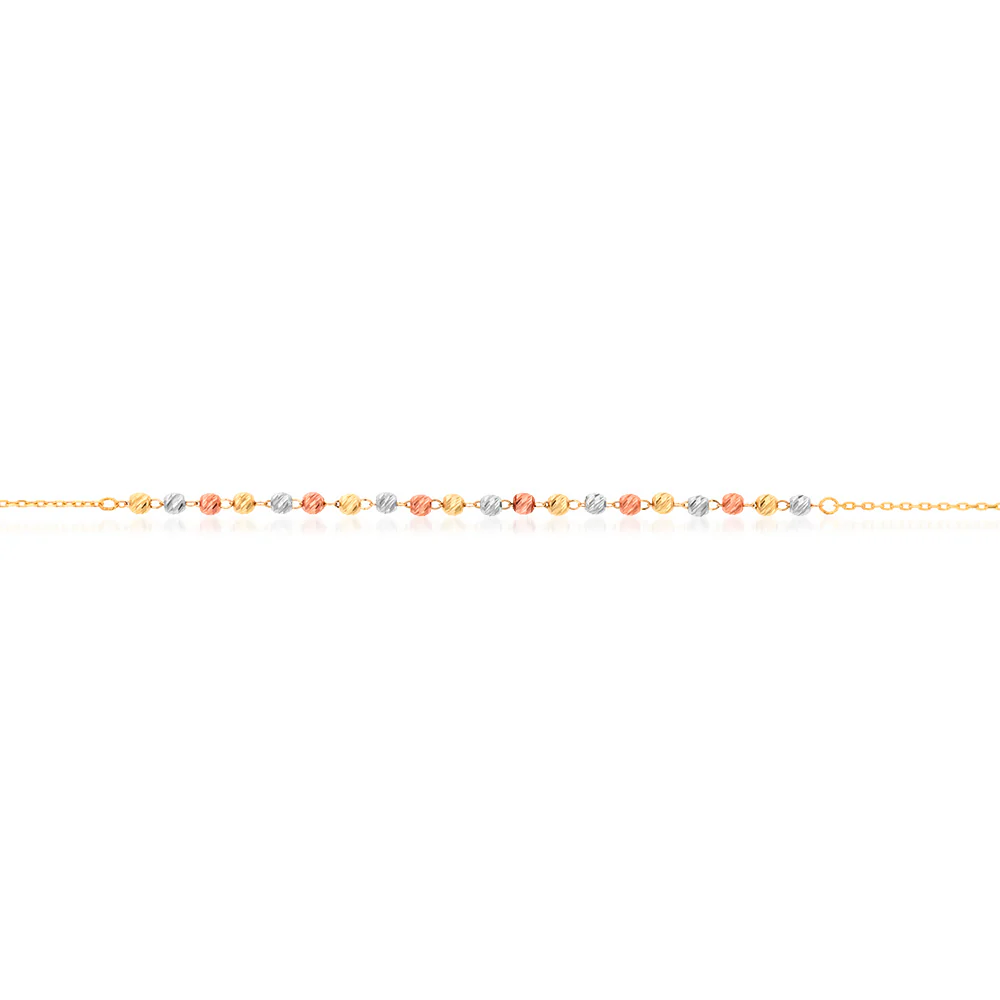 9ct Three Tone Gold Beaded 27cm Anklet - Image 2