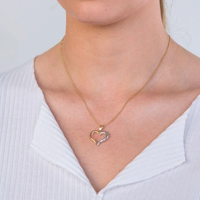 9ct Two Tone Gold Dicut Heart Pendant - Image 3