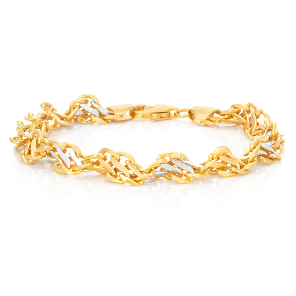 9ct Two-Tone Gold Filled 19cm Singapore Link Bracelet - Image 2