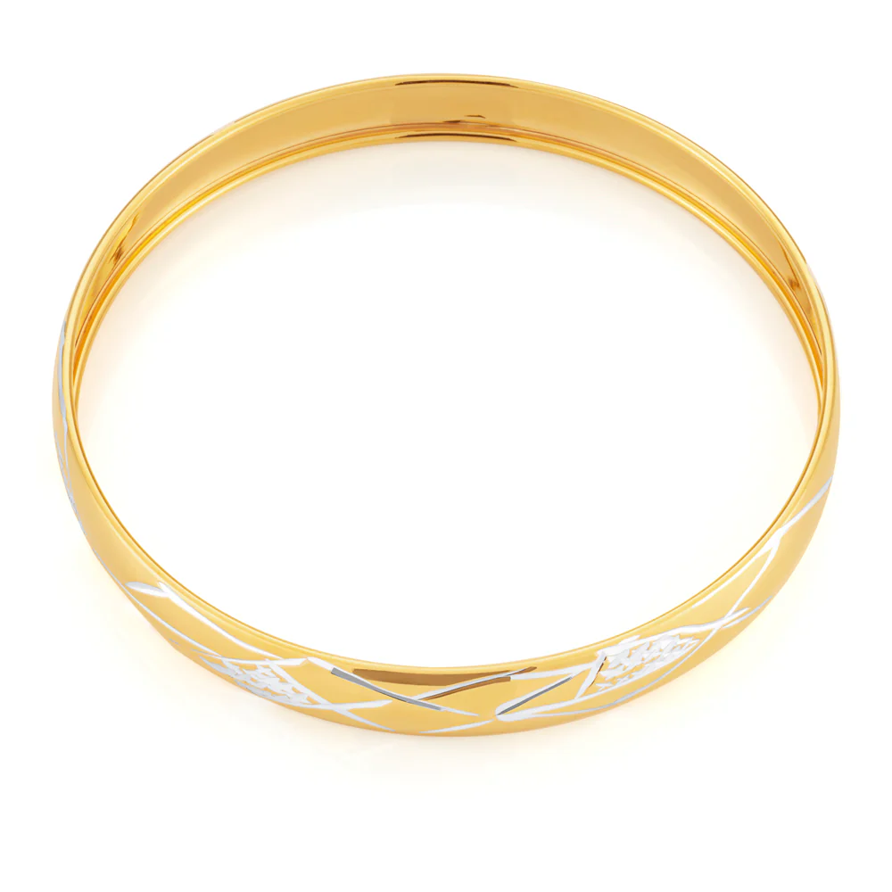 9ct Two-Tone Gold Filled Diamond Cut Bangle - Image 2