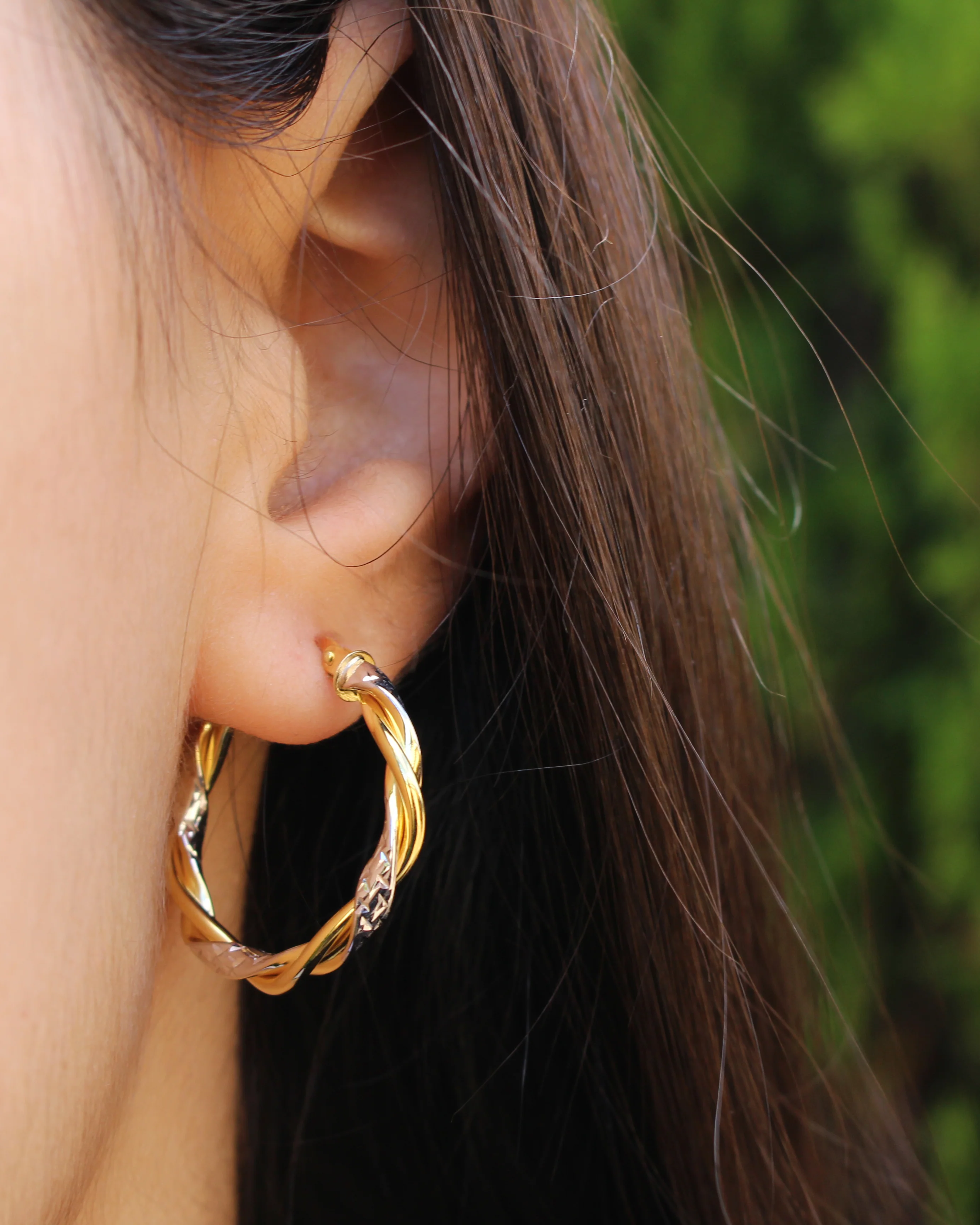 9ct Two-Tone Gold-Filled Diamond Cut Twist Hoop Earrings - Image 2