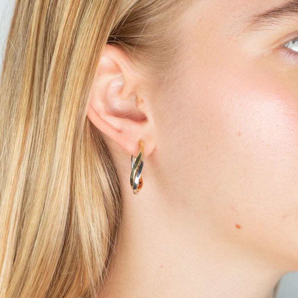 9ct Two-Tone Gold Filled Double Tube Hoop Earrings - Image 2