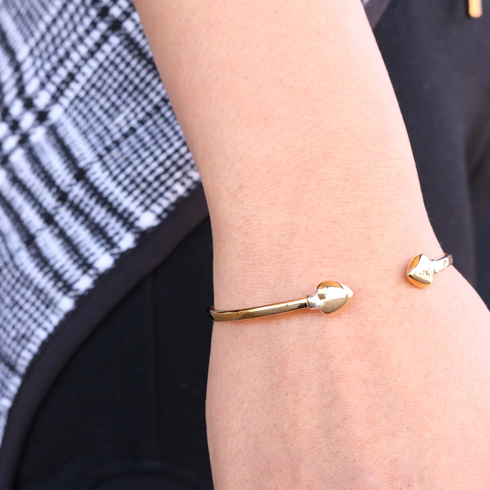 9ct Two-Tone Gold Filled Heart Cuff Bangle - Image 3