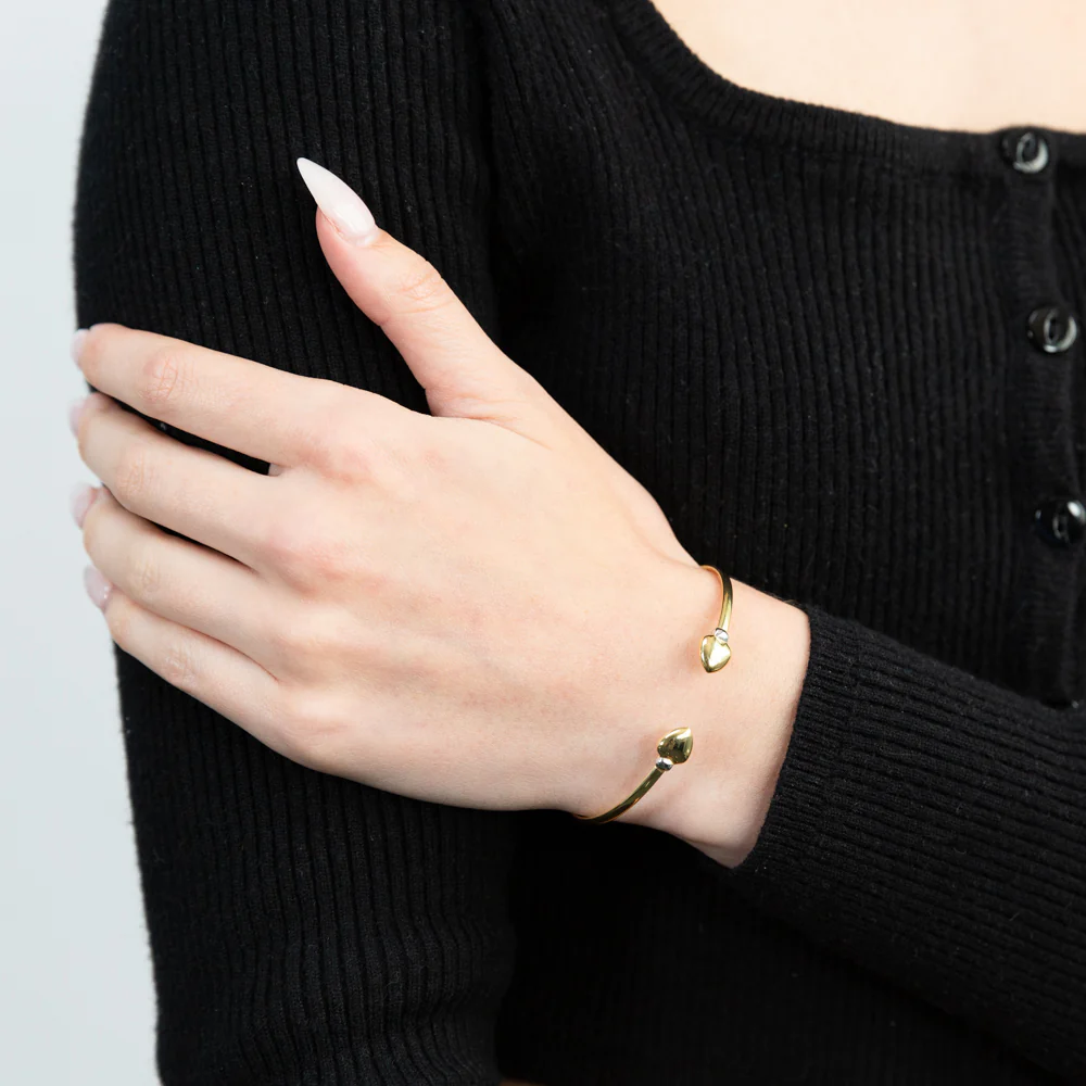 9ct Two-Tone Gold Filled Heart Cuff Bangle - Image 4