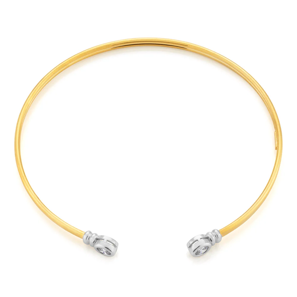 9ct Two-Tone Gold Filled Round Ball Cuff Bangle - Image 2