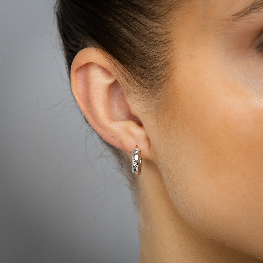9ct Two Tone Gold Patterned Hoop Earrings - Image 2