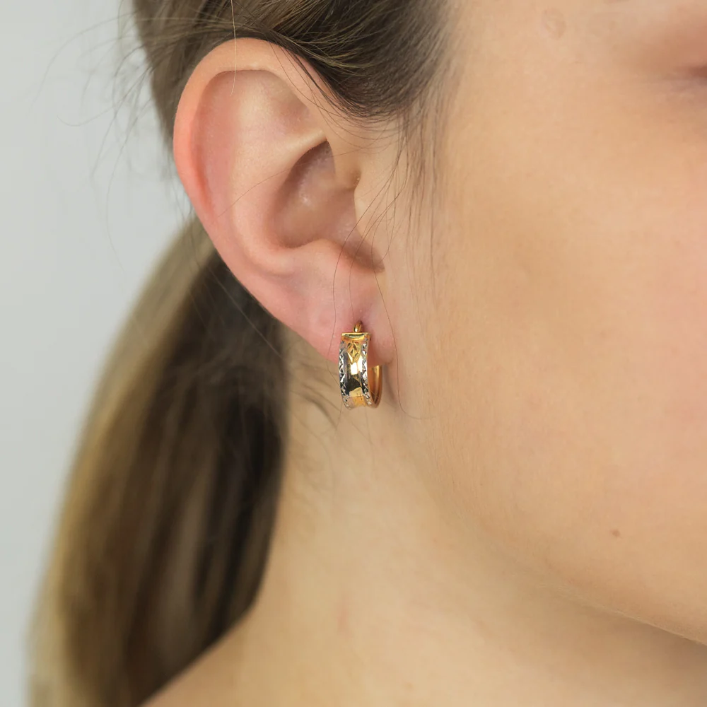 9ct Two Tone Gold Silver Filled Diamond Cut Hoops Earrings - Image 3