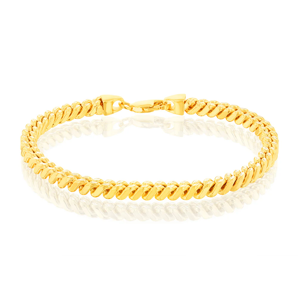 9ct Two Tone Gold Silverfilled Diamond Cut Square Snake 21cm Bracelet - Image 2