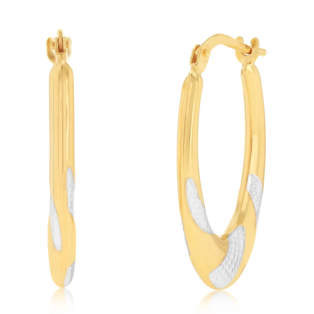 9ct Two Tone Silverfilled Creole Hoop Earrings - Image 2