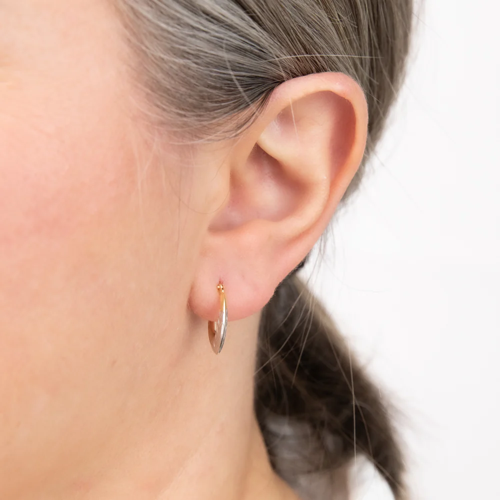 9ct Two Tone White And Yellow Gold Diamond Cut Creole Earrings - Image 2