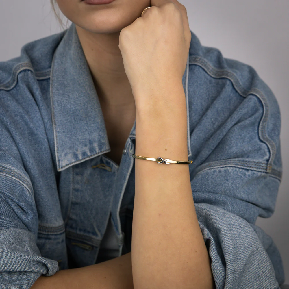 9ct Two Tone Yellow And White Gold Silverfilled Fancy Infinity Bangle - Image 2