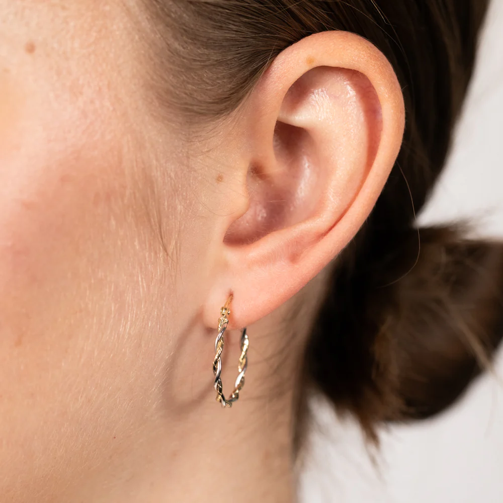 9ct Two Toned Silverfilled Twisted Hoop Earrings - Image 2