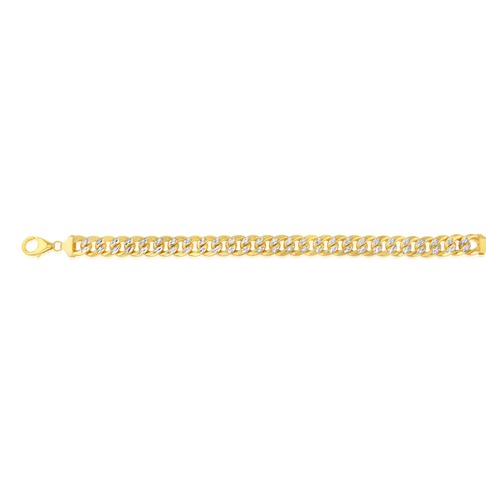 9ct Two Toned Yellow And White Gold Silverfilled Diamond Cut 250Gauge Curb 20cm Bracelet - Image 2