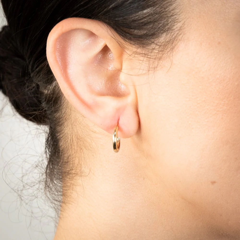 9ct White And Yellow Gold Two Tone 12mm Sleeper Earrings - Image 2