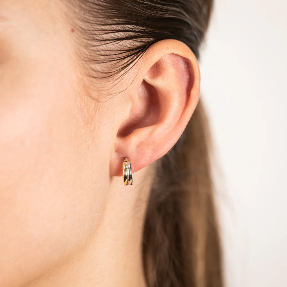 9ct White And Yellow Gold Two tone Fancy Hoop Earrings - Image 2
