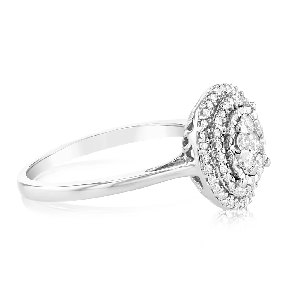 9ct White Gold 0.40 Carat Diamond Halo Ring - Image 2