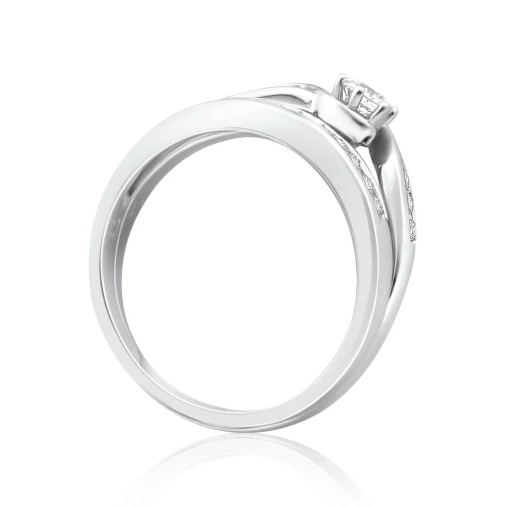 9ct White Gold 1/2 Carat Diamond 2 Ring Bridal Set With 16 Diamonds - Image 3