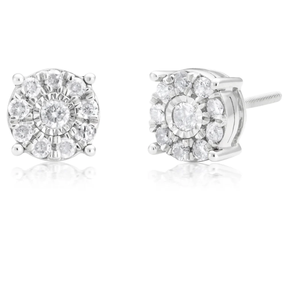 9ct White Gold 1/2 Carat Diamond Cluster Stud Earrings - Image 2