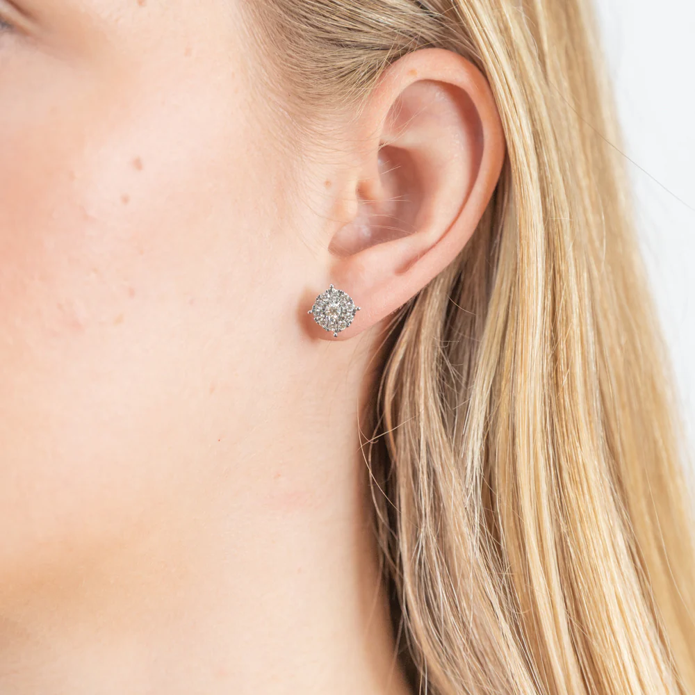 9ct White Gold 1/2 Carat Diamond Cluster Stud Earrings - Image 3