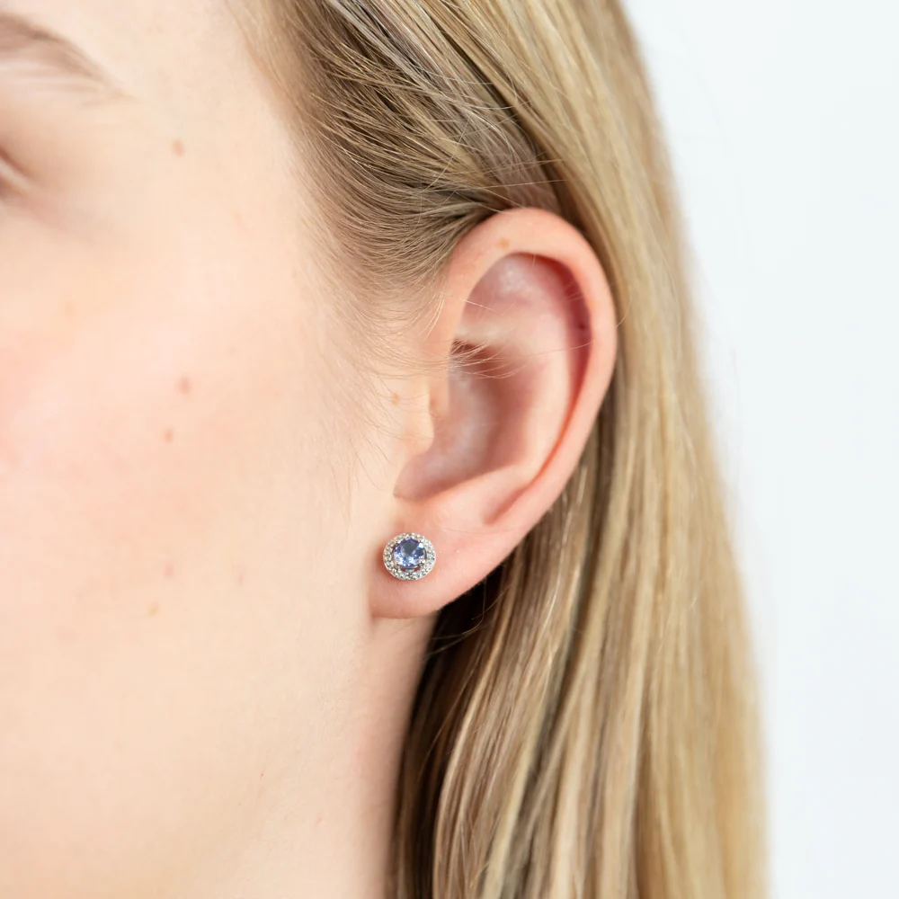 9ct White Gold 1/2ct Tanzanite and Diamond Stud Earrings - Image 2