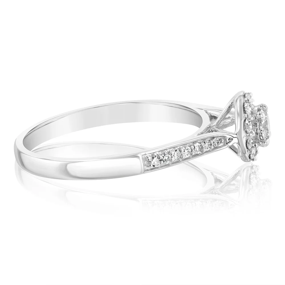 9ct White Gold 1/3 Carat Diamond Halo Solitaire Ring - Image 2