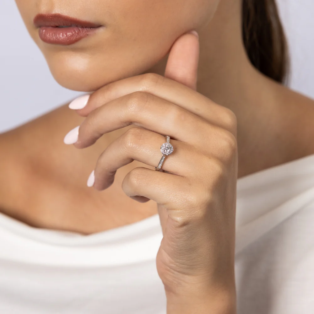 9ct White Gold 1/3 Carat Diamond Halo Solitaire Ring - Image 3