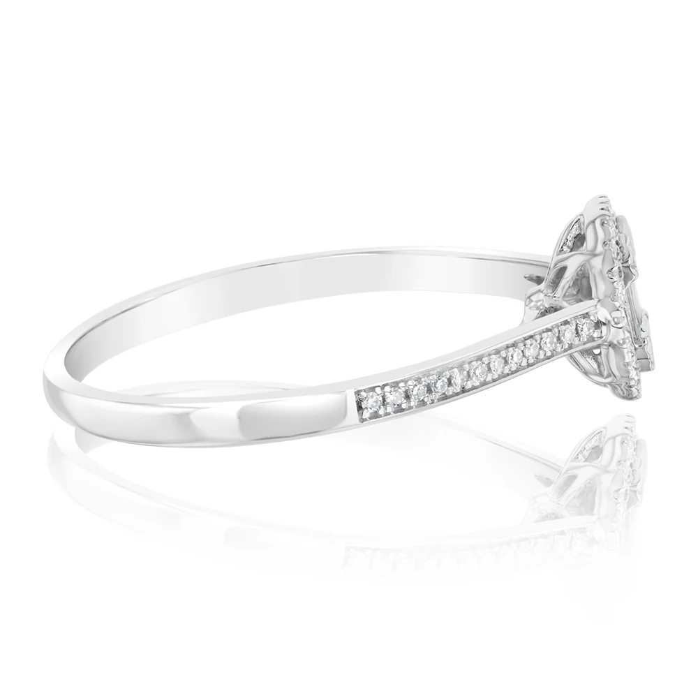 9ct White Gold 1/4 Carat Diamond Halo Dress Ring - Image 2