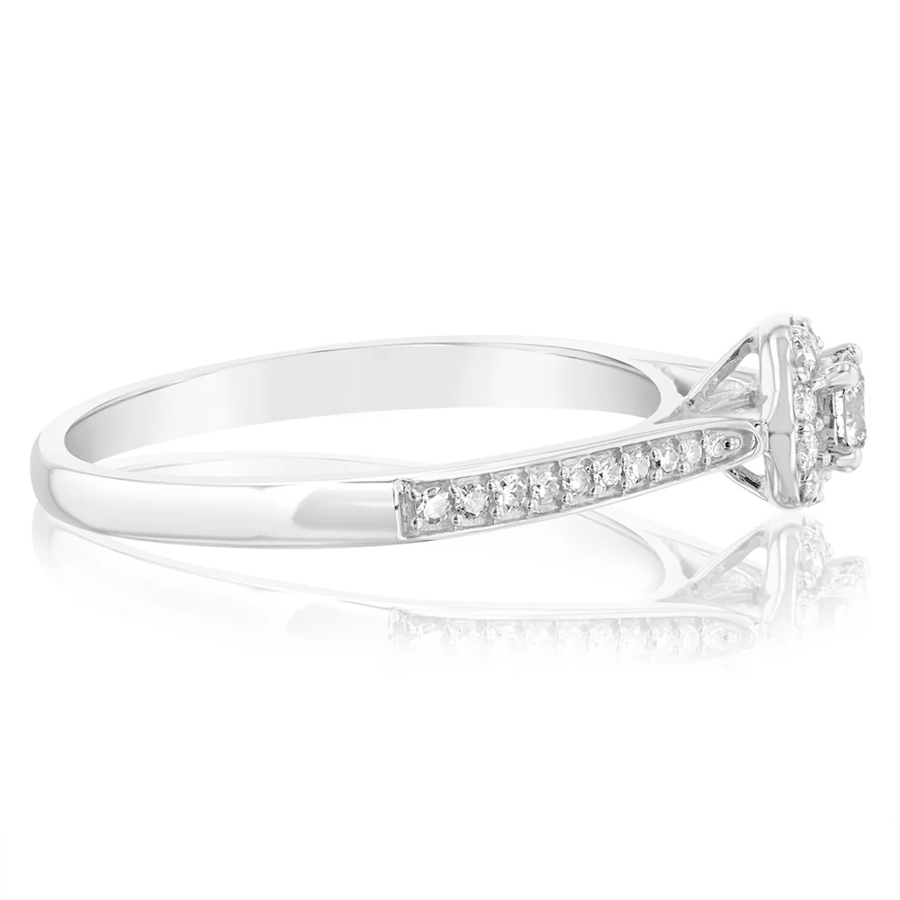 9ct White Gold 1/4 Carat Diamond Halo Solitaire Ring - Image 2