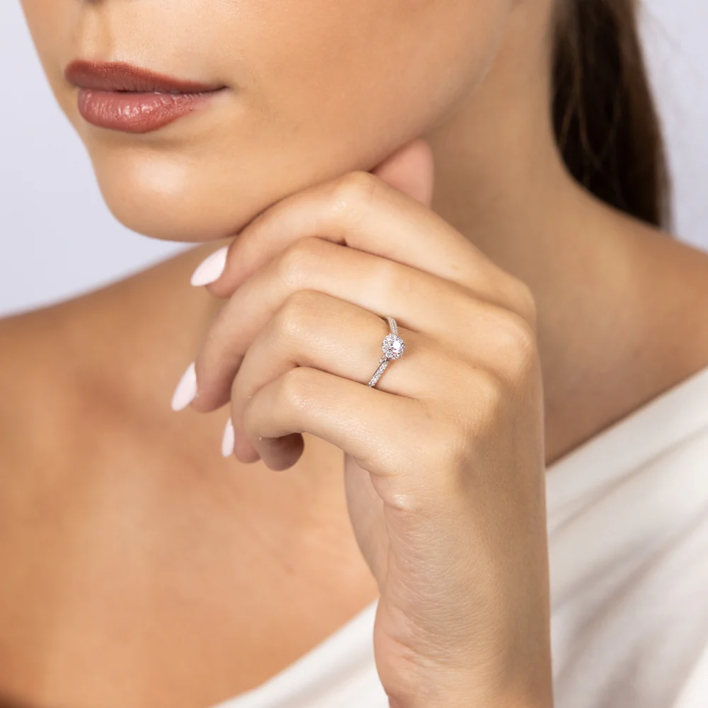9ct White Gold 1/4 Carat Diamond Halo Solitaire Ring - Image 3