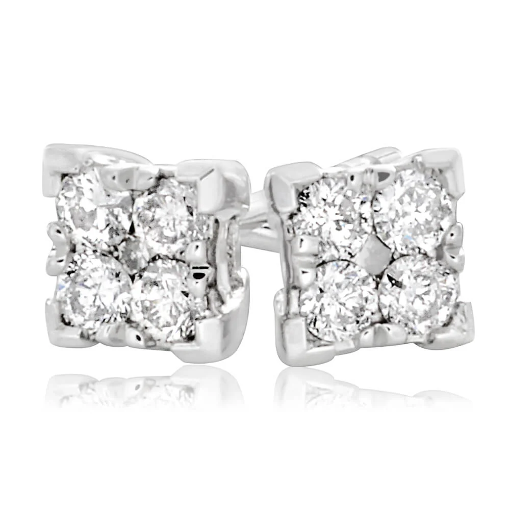 9ct White Gold 1/4 Carat Diamond Stud Earrings set with 10 Brilliant Diamonds - Image 2