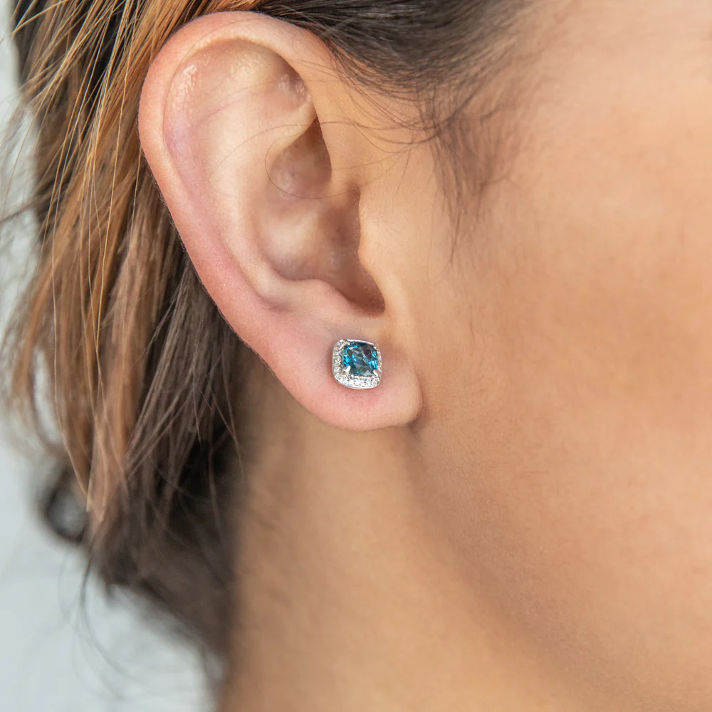 9ct White Gold 1.40ct London Blue Topaz and Diamond Stud Earrings - Image 2