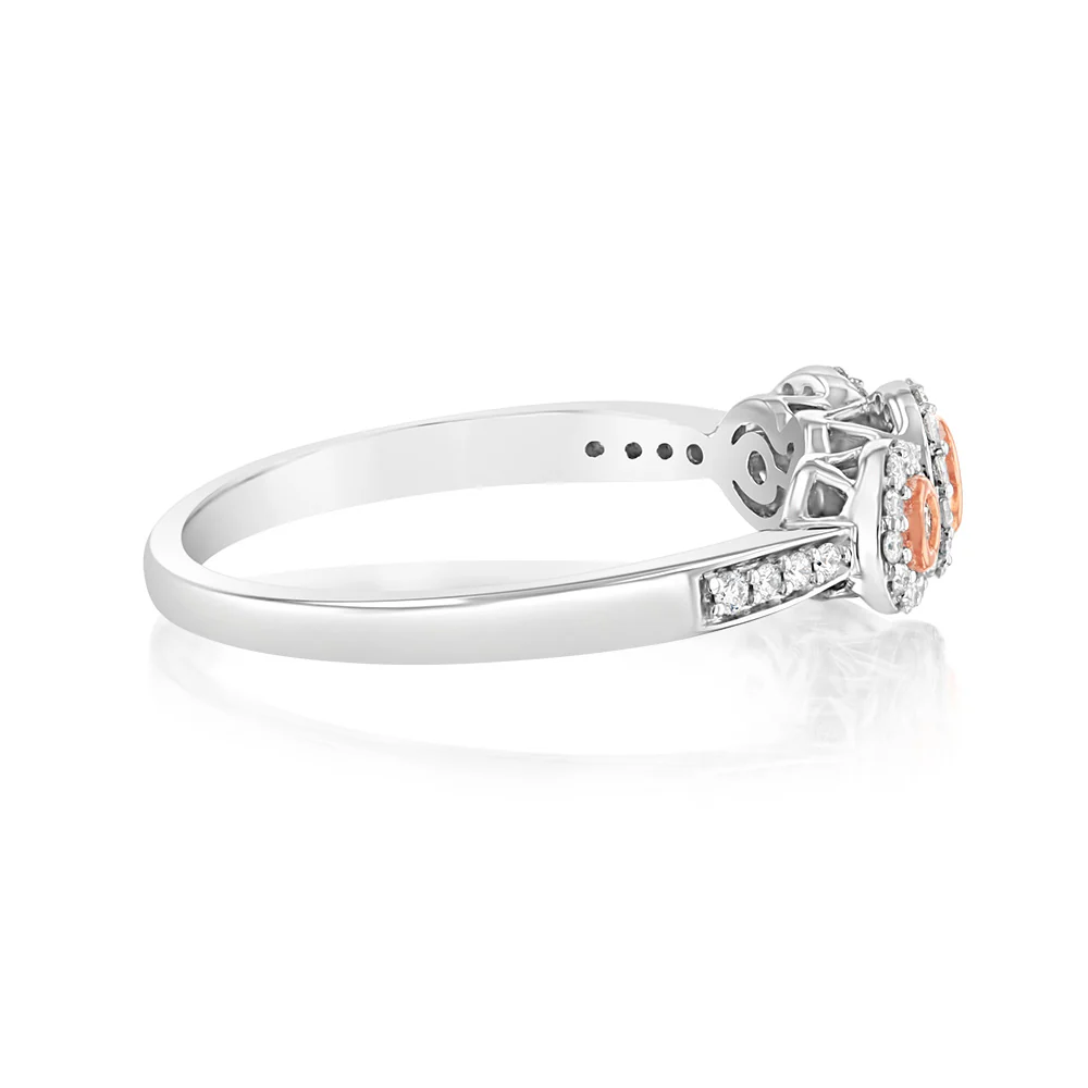 9ct White Gold 1/5 Carat Diamond Ring with Pink and White Diamonds - Image 2