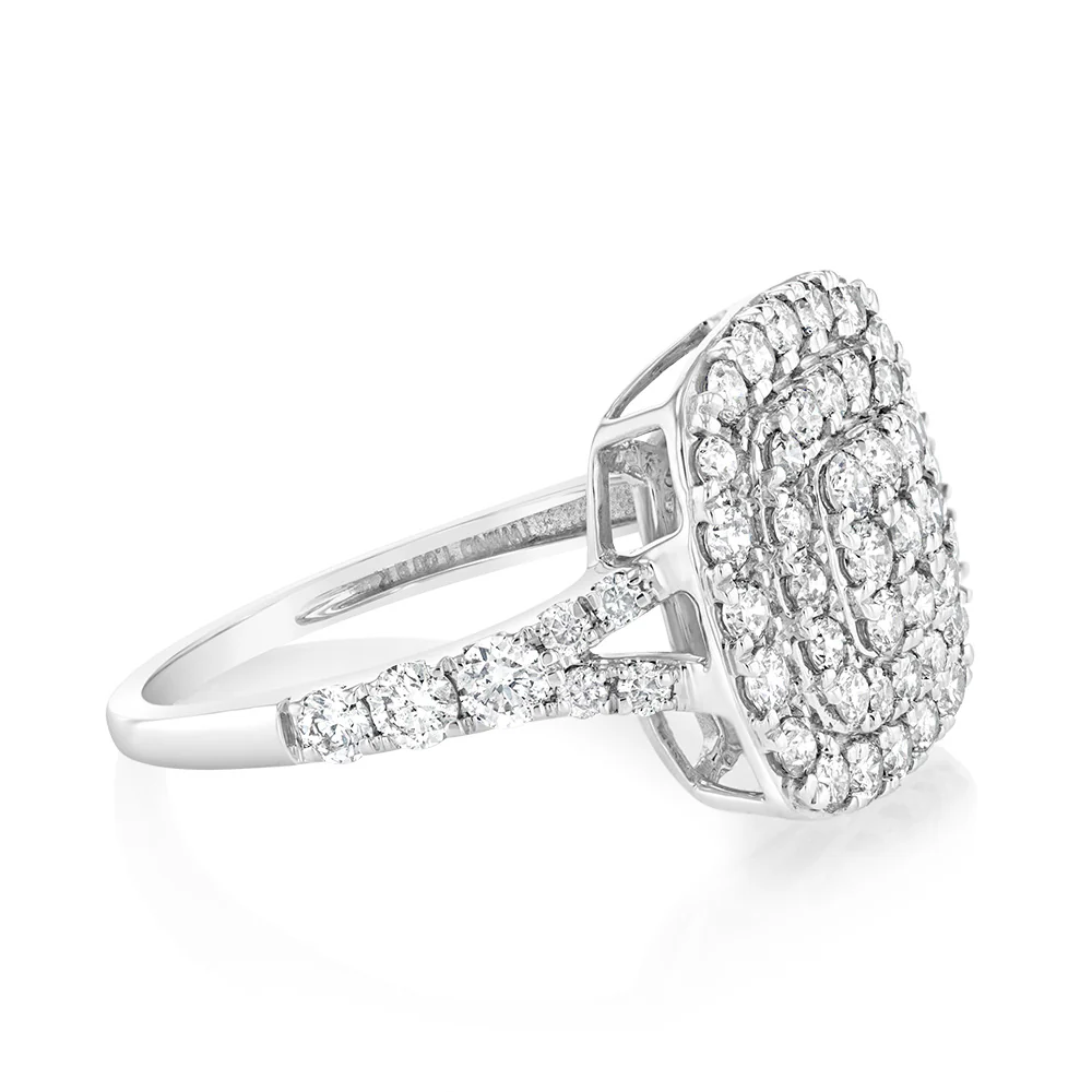 9ct White Gold 1 Carat Diamond Cushion Shape Cluster  Ring - Image 2