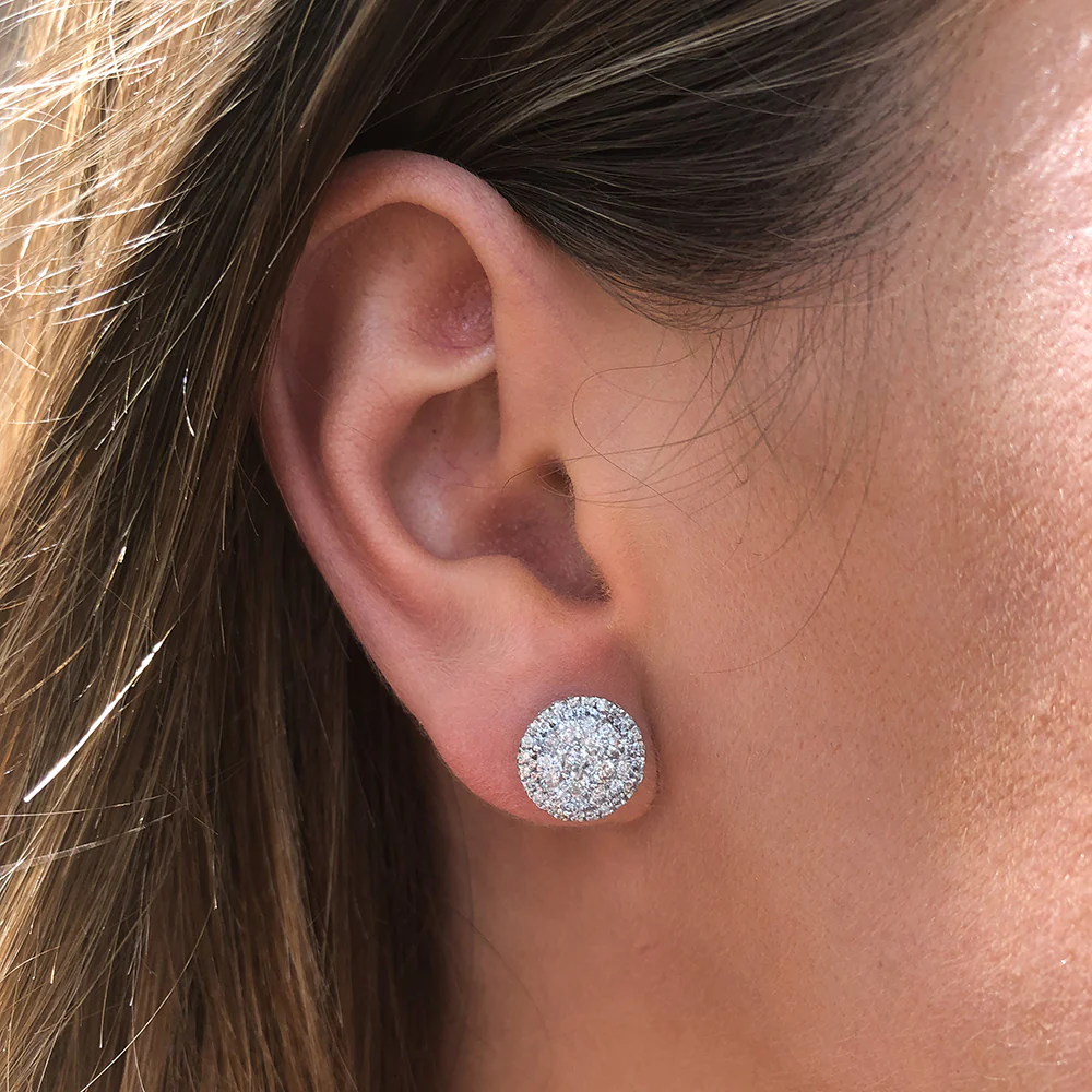 9ct White Gold 1 Carat Diamond Halo Stud Earrings - Image 3