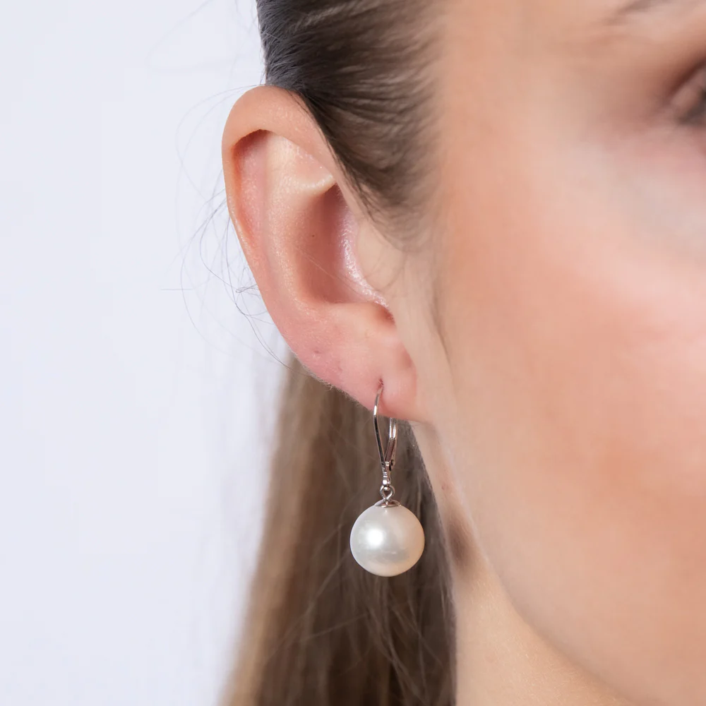 9ct White Gold 10-11mm White South Sea Pearl Drop Earrings - Image 2