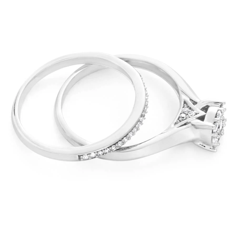 9ct White Gold 2 Ring Bridal Set With 1/3 Carats Of Brilliant Cut Diamonds - Image 2
