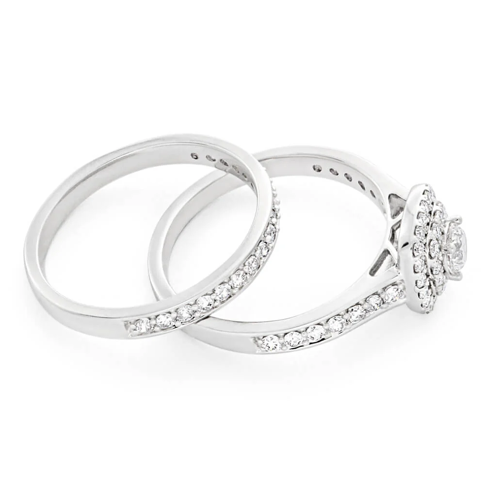 9ct White Gold 2 Ring Bridal Set With 65 Diamonds Totalling 1 Carat - Image 2