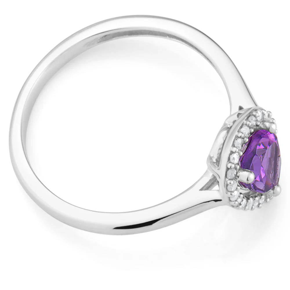 9ct White Gold Amethyst & Diamond Pear Shape Ring - Image 2