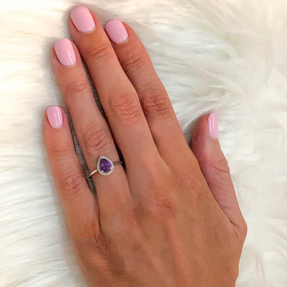 9ct White Gold Amethyst & Diamond Pear Shape Ring - Image 3