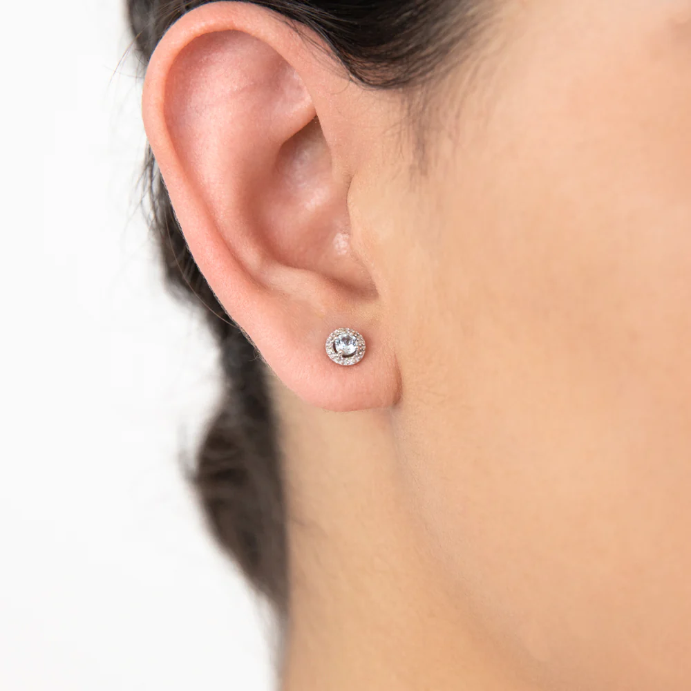 9ct White Gold Aquamarine and Diamond Halo Stud Earrings - Image 2